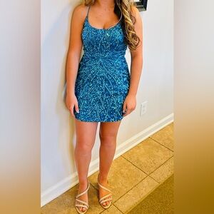 Primavera Blue Sequin Dress Sz 0 euc (homecoming)